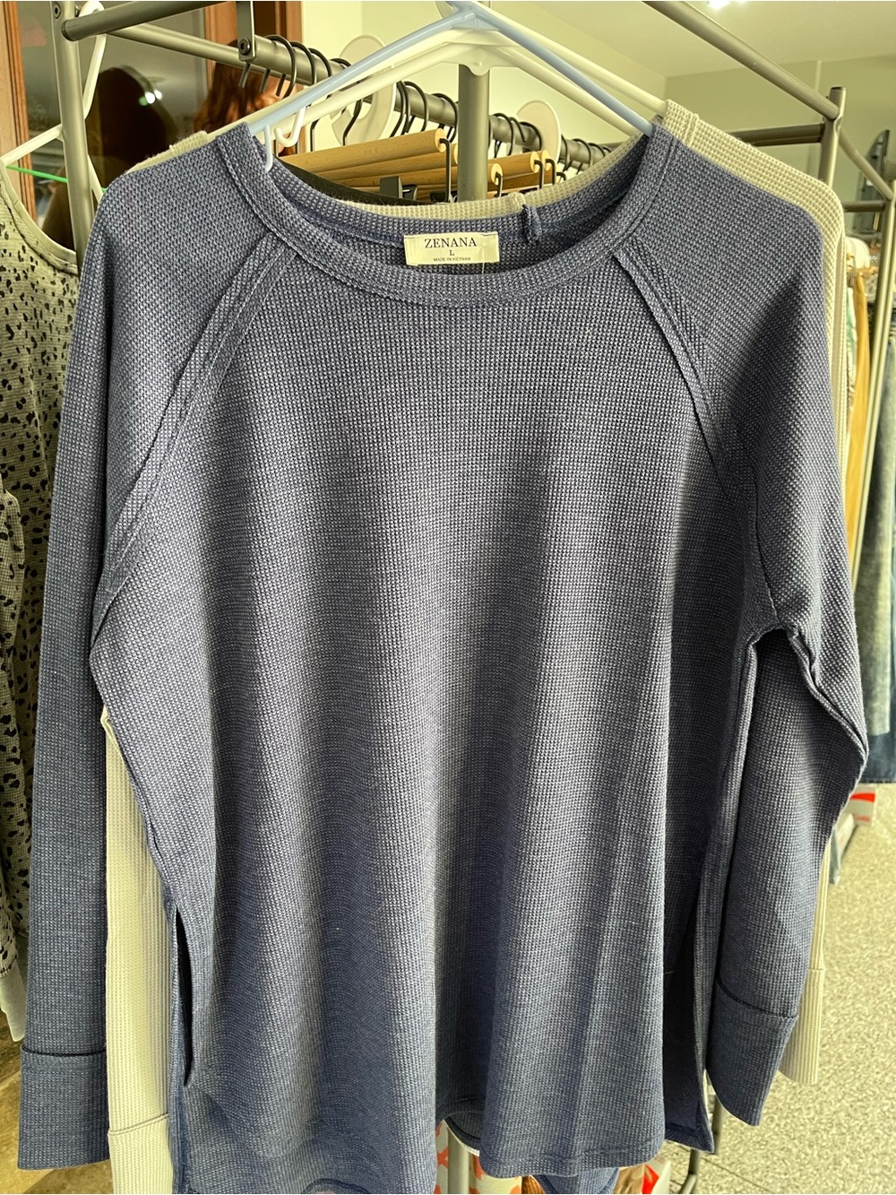 Zenana Outfitters Slate Blue Waffle-Knit Long Sleeve Tee